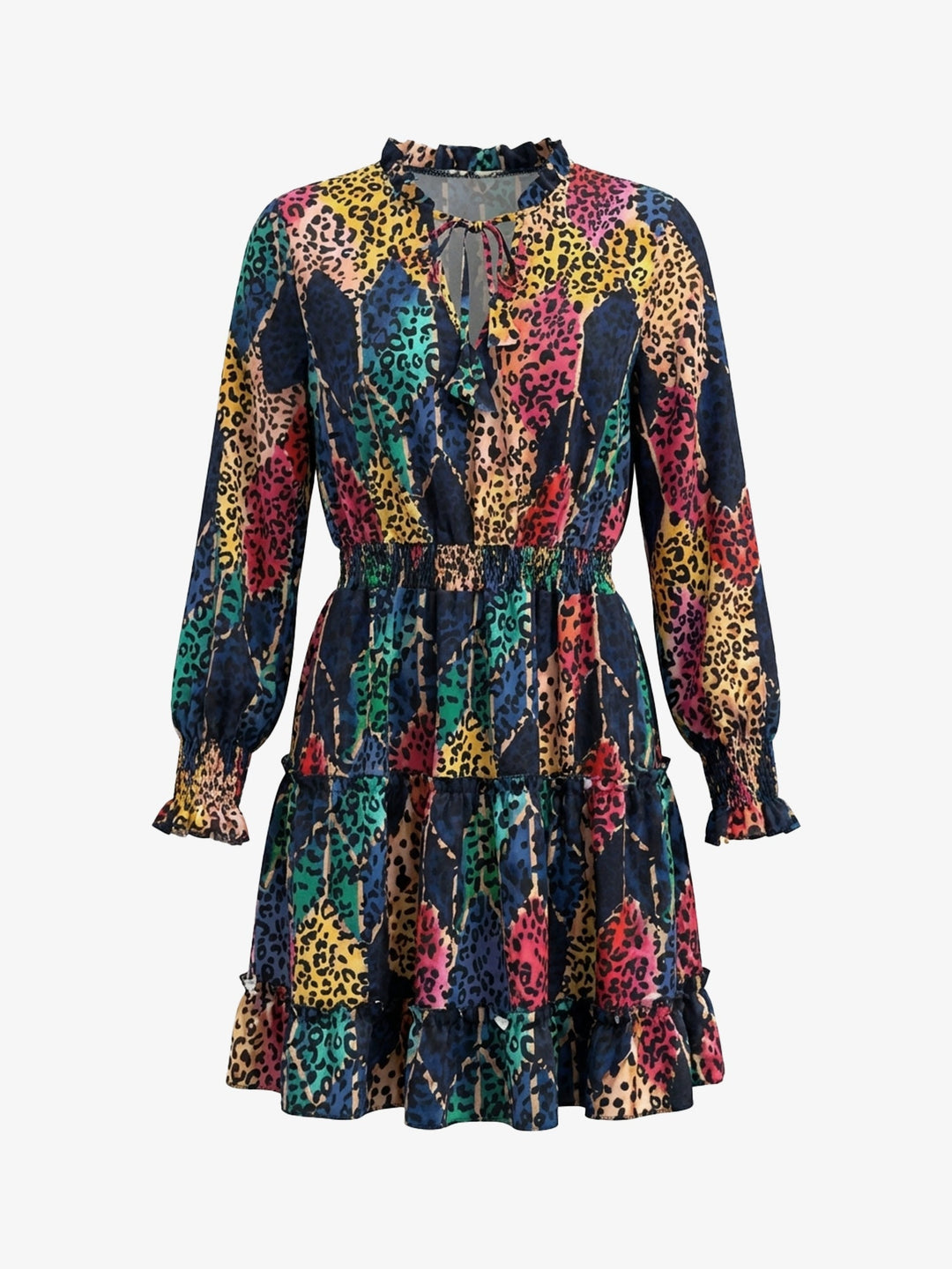 Effortless Mini Dress for Women with V Neck Long Sleeve Tiered Flowy Style