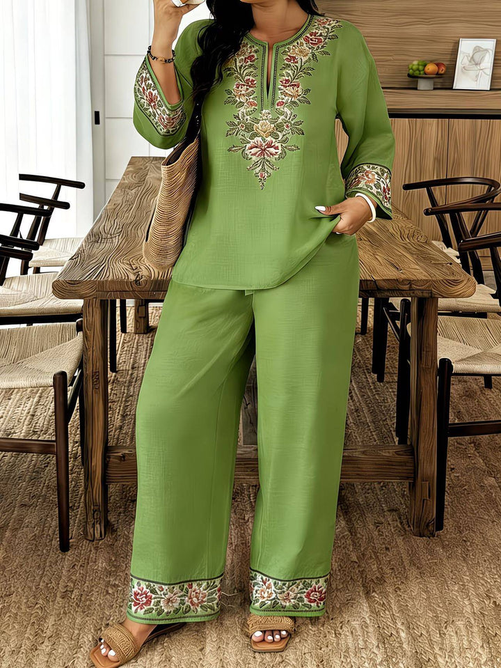 Rexanne™ | Floral Embroidered Two-Piece Lounge Set
