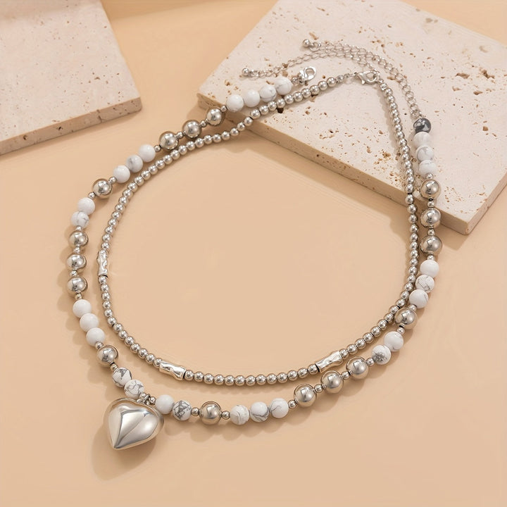 Vintage Silver Heart Necklace Set of 2