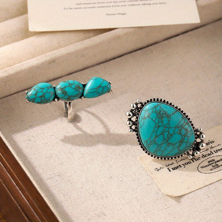 Bohemian Turquoise Statement Ring Set of 2