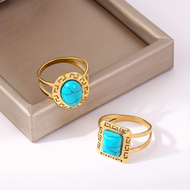 Vintage Turquoise Greek Key Ring