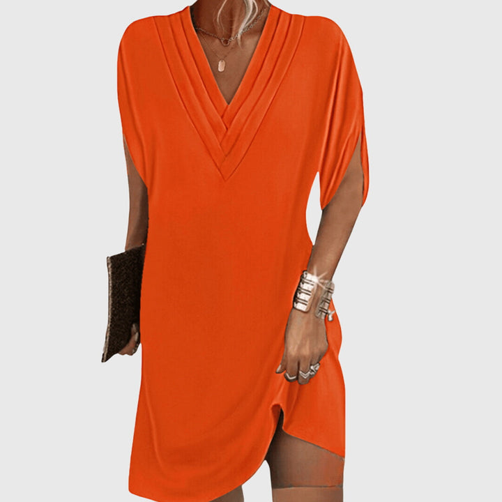 Effortless V Neck Mini Dress for Women with Short Sleeve Draped Cocoon Relaxed Style