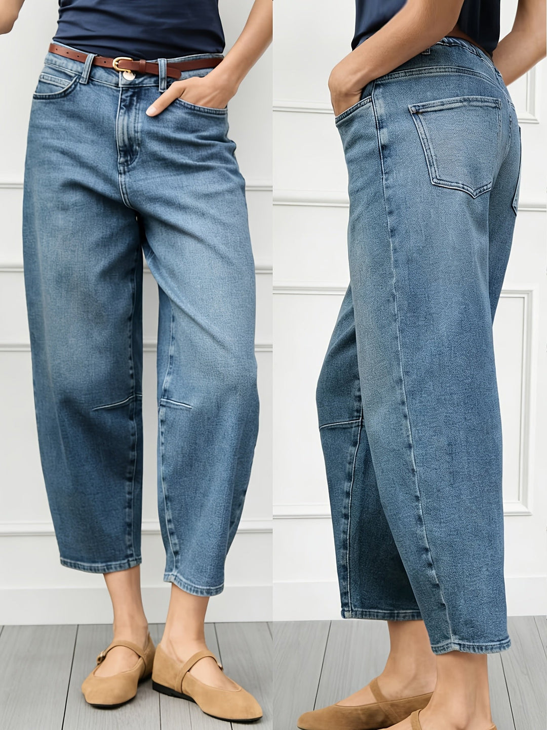 Effortless Relaxed Blue Barrel Jeans for Women with High Waist Curved Leg