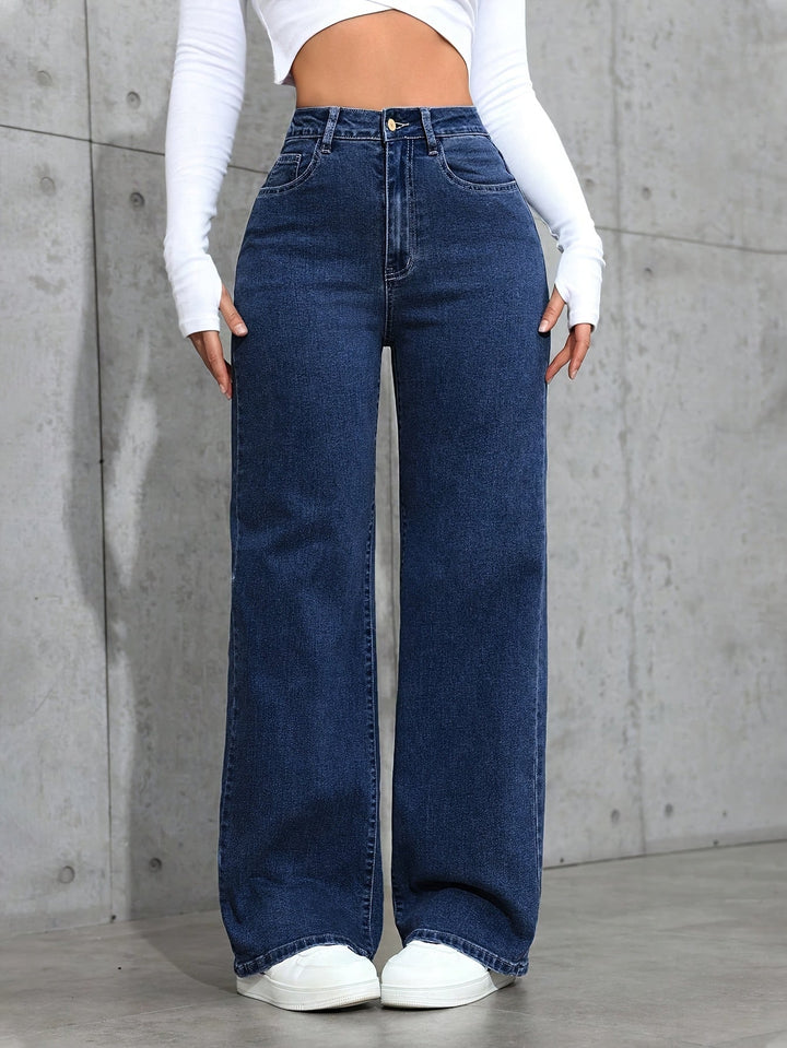 Relaxed Blue Wide Leg Jeans for Women with High Waist Flowing Loose Fit Denim Style