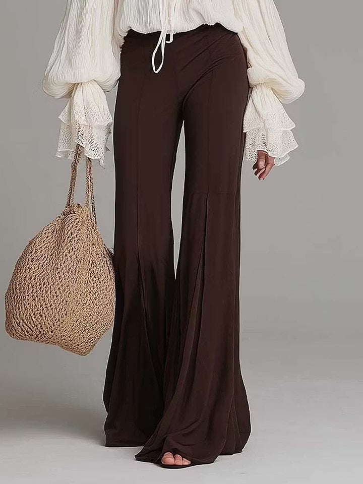 Effortless Two Piece Set for Women with Lace Up Blouse Wide Leg Flare Pants Boho Style