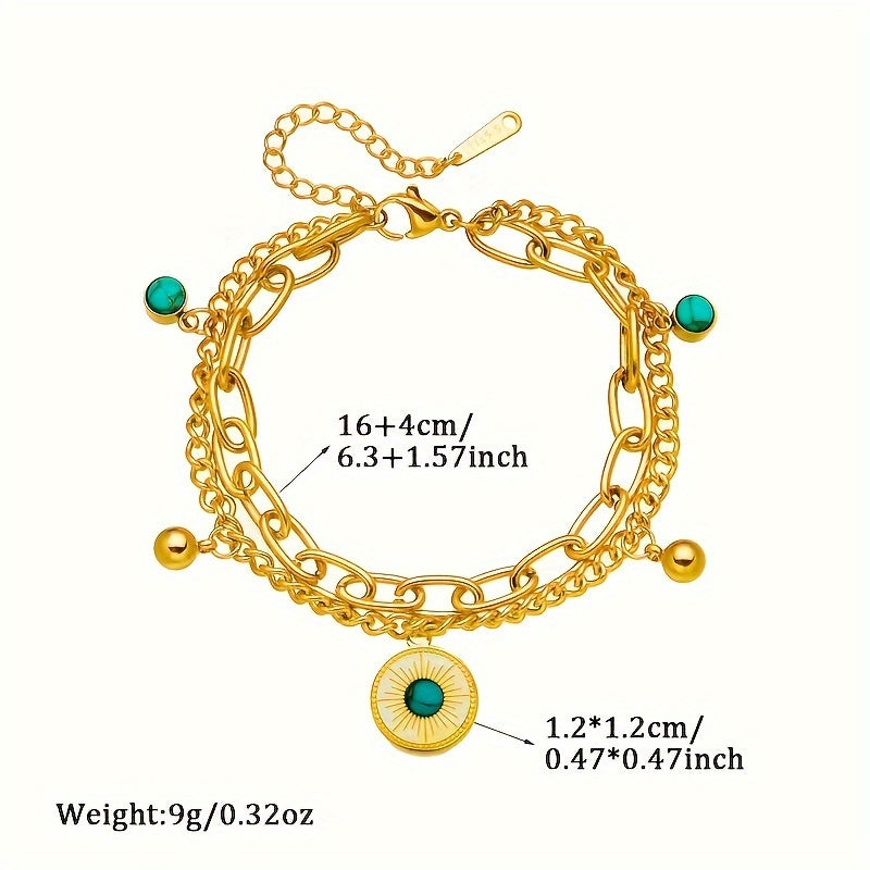 Elegant Gold Turquoise Layered Chain Bracelet