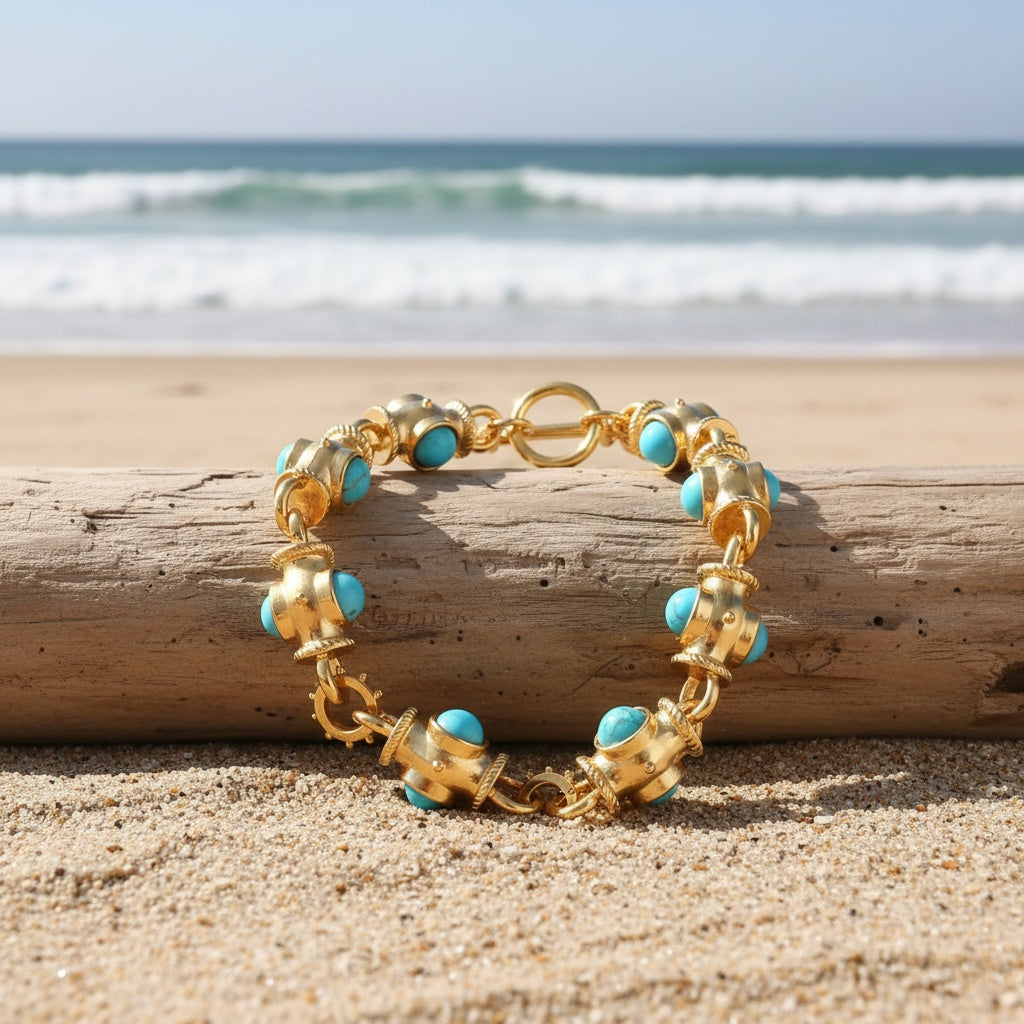 Elegant Turquoise Cabochon Link Bracelet