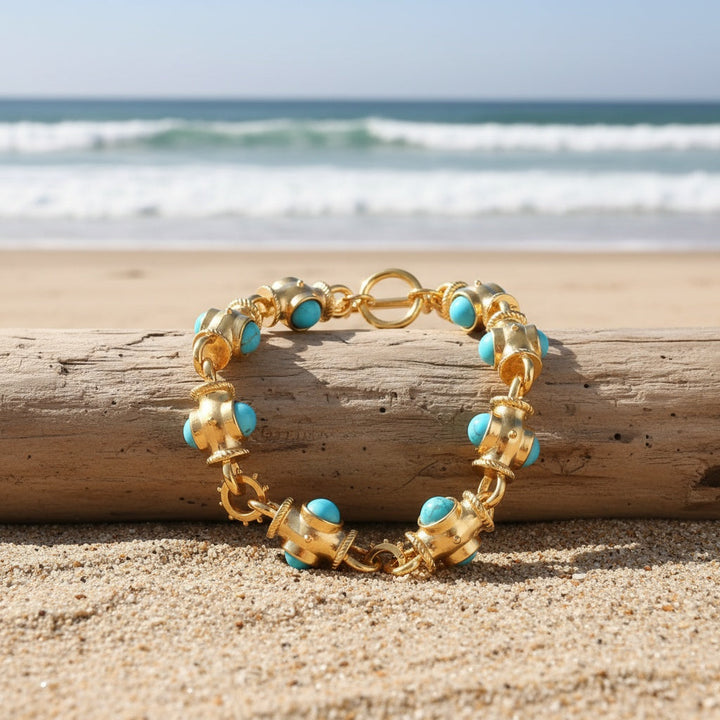 Elegant Turquoise Cabochon Link Bracelet