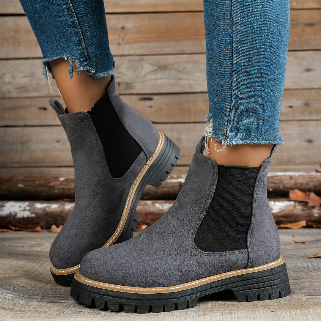 Stylish Suede Chelsea Boots for Women with Round Toe Pull Tab Platform Style