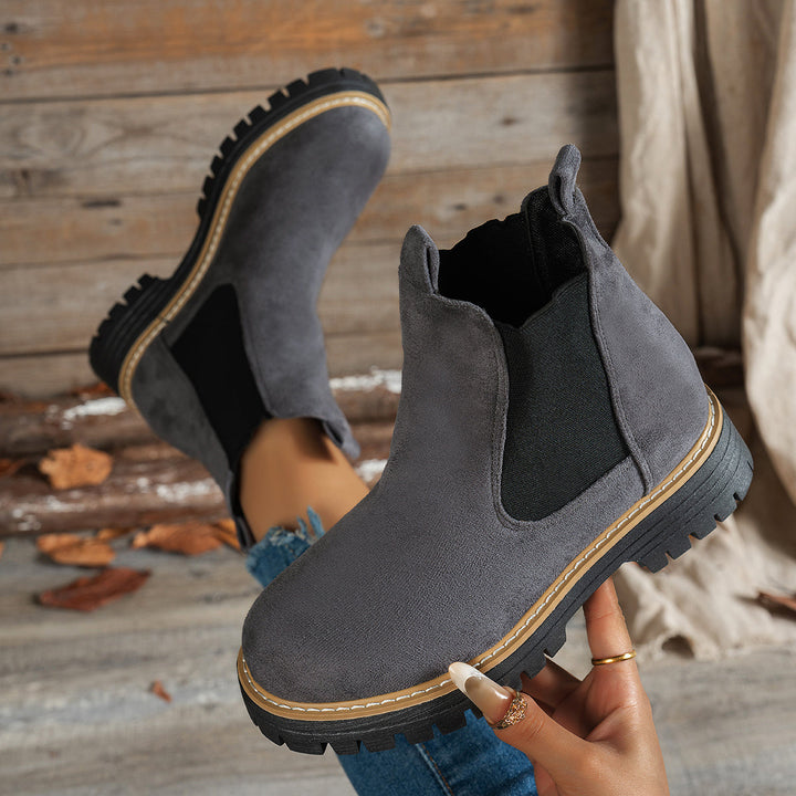 Stylish Suede Chelsea Boots for Women with Round Toe Pull Tab Platform Style