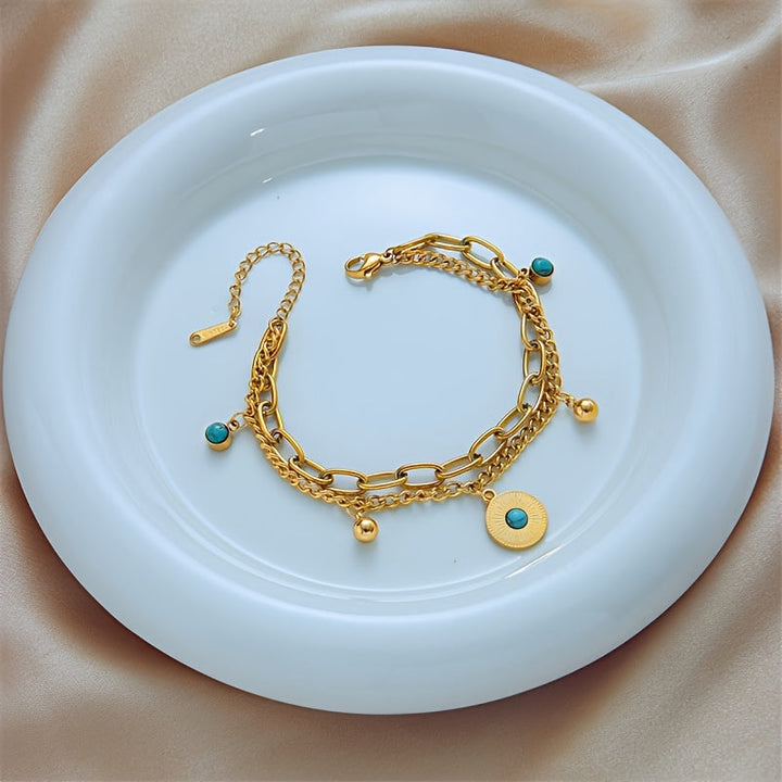 Elegant Gold Turquoise Layered Chain Bracelet