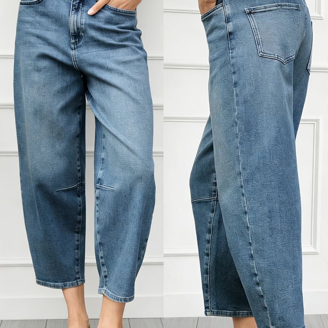 Effortless Relaxed Blue Barrel Jeans for Women with High Waist Curved Leg