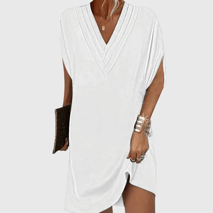 Effortless V Neck Mini Dress for Women with Short Sleeve Draped Cocoon Relaxed Style