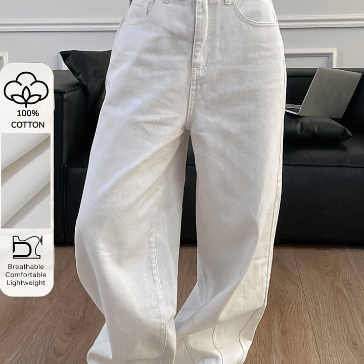 Effortless White Jeans for Women with High Waist Wide Leg Button Front Relaxed Style