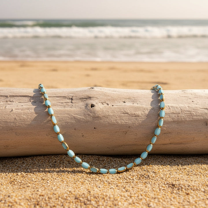 Elegant Turquoise Oval Beaded Necklace