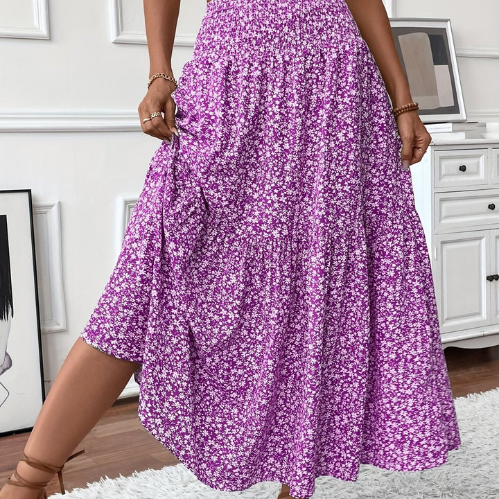Effortless Floral Maxi Skirt for Women with Smocked High Waist Tiered Flowing Bohemian Style