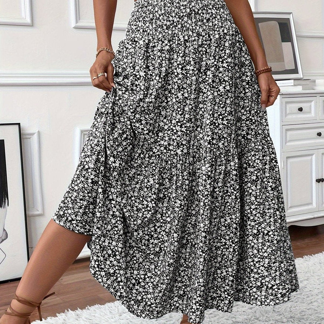 Effortless Floral Maxi Skirt for Women with Smocked High Waist Tiered Flowing Bohemian Style