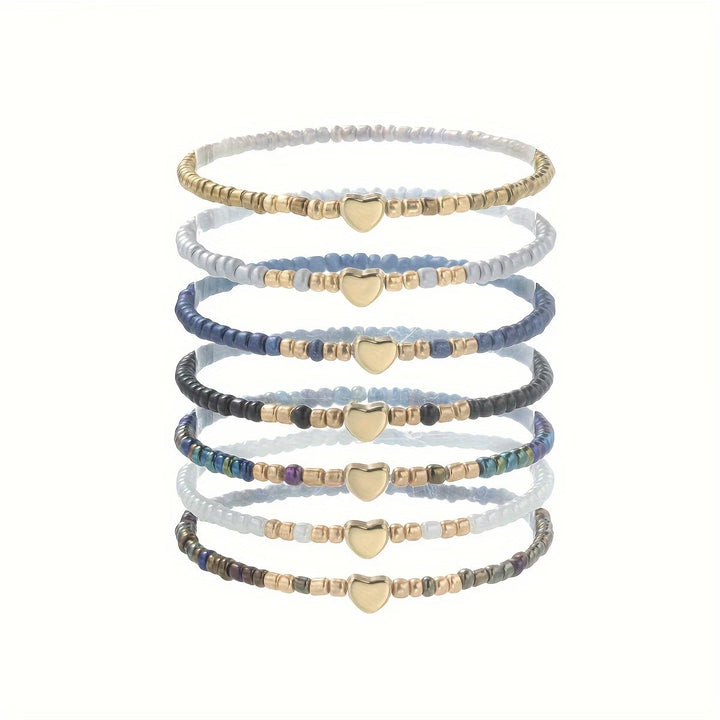 Subtle Heart Beaded Bracelet Set of 7