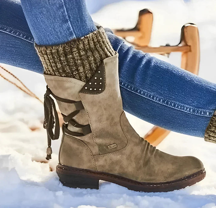 Cozy Suede Winter Boots for Women with Knit Cuff Lace Up Side Zip Style