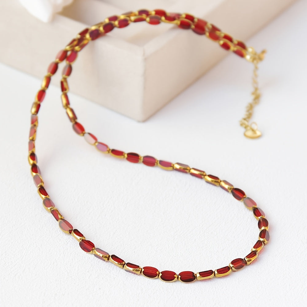 Elegant Turquoise Oval Beaded Necklace