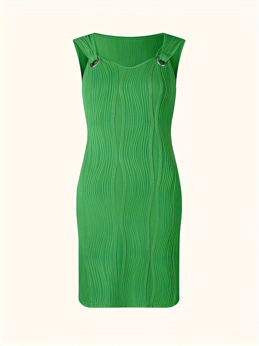 Elegant Ribbed Knit Mini Dress for Women with Sweetheart Neck Sleeveless Grommet Strap Bodycon Style