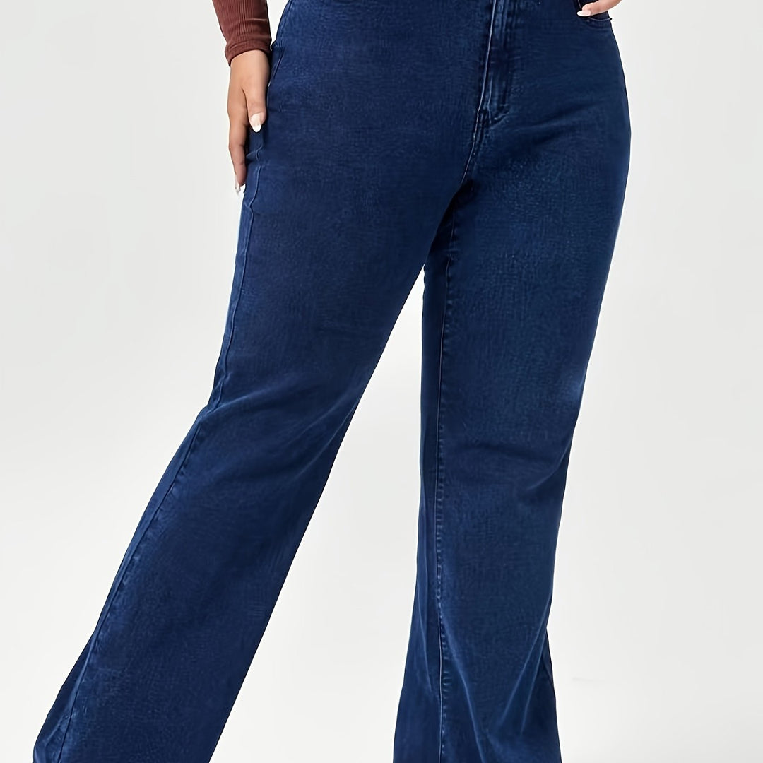 Relaxed Dark Blue Wide Leg Jeans for Women with High Waist Flare Flowing Denim Style