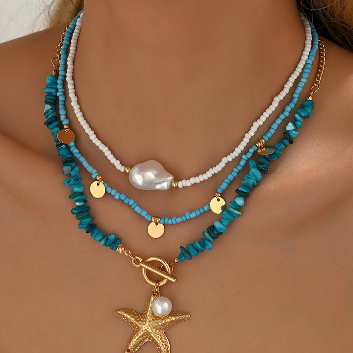 Premium Pearl and Turquoise Coastal Necklace