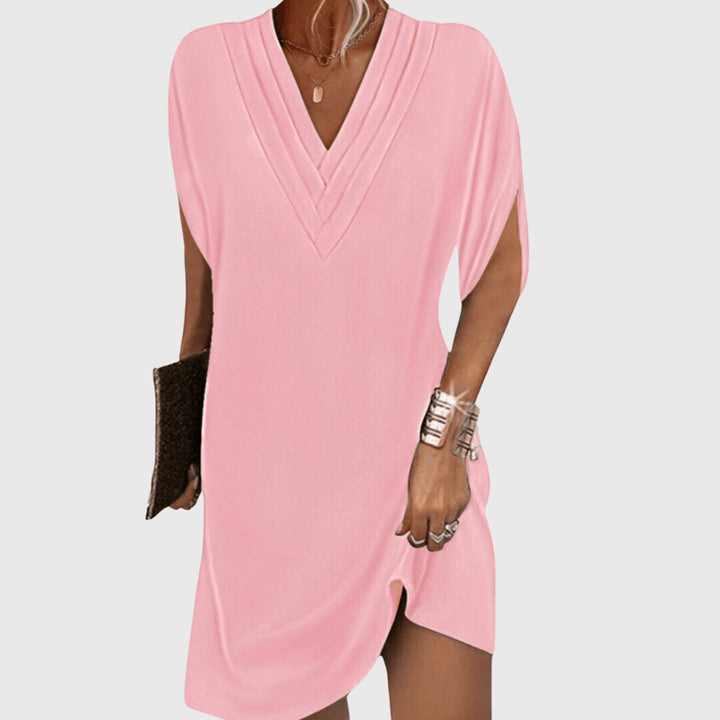 Effortless V Neck Mini Dress for Women with Short Sleeve Draped Cocoon Relaxed Style