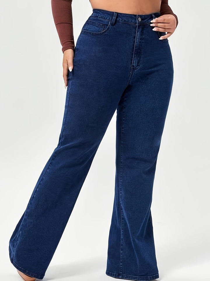 Relaxed Dark Blue Wide Leg Jeans for Women with High Waist Flare Flowing Denim Style