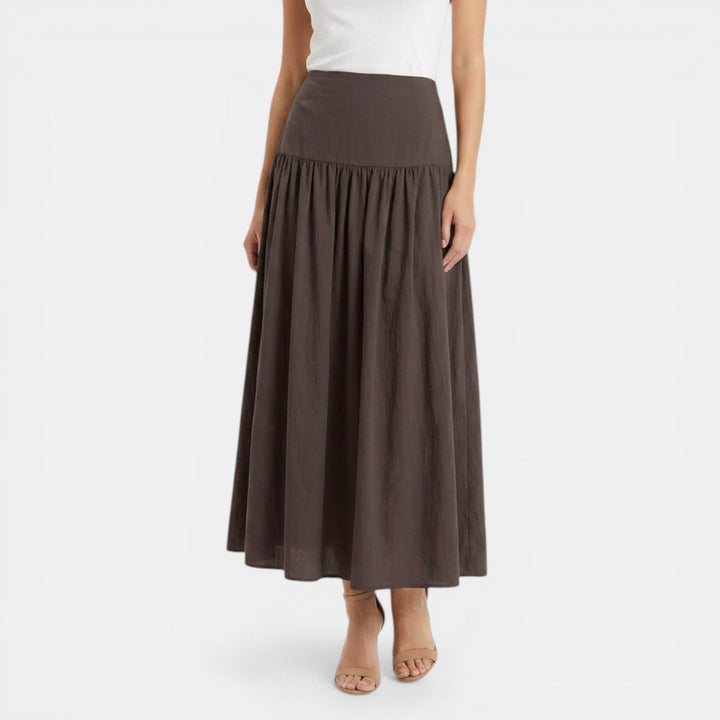 Effortless Linen Maxi Skirt for Women with High Waist Tiered Flowing Bohemian Style