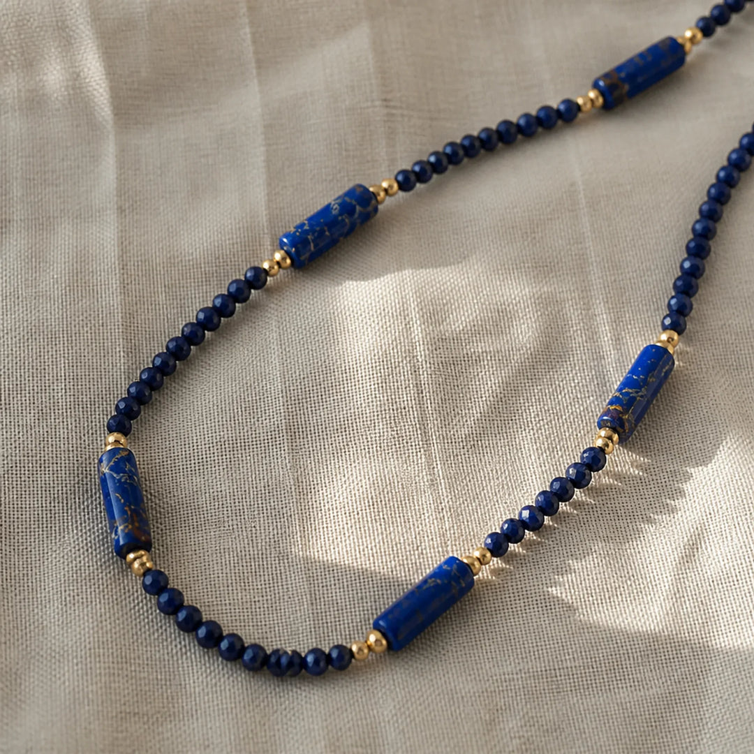 Minimal Lapis Beaded Necklace