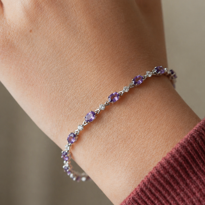 Elegant Amethyst White Gold Chain Bracelet