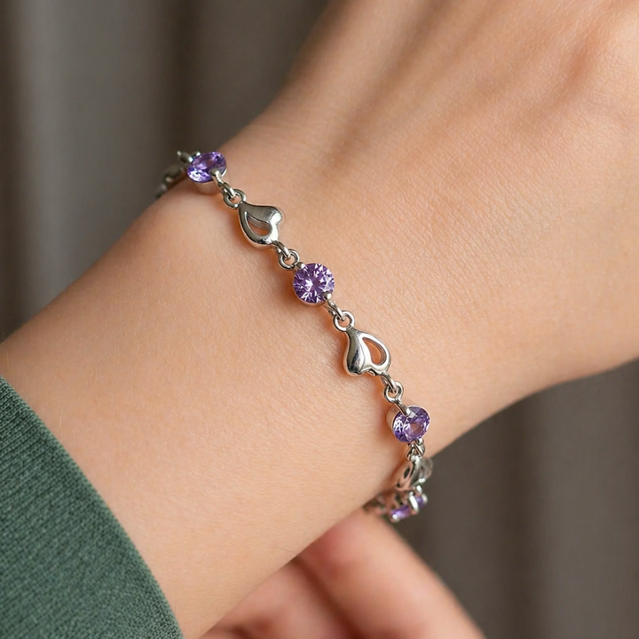 Sophisticated Amethyst Heart Charm Bracelet