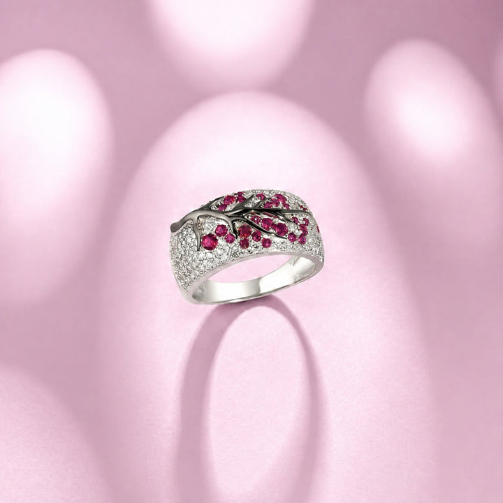 Elegant Ruby Blossom Gold Ring