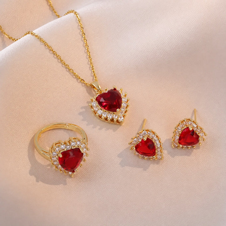 Sophisticated Crimson Gold Jewelry Set