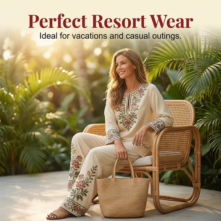 Rexanne™ | Floral Embroidered Two-Piece Lounge Set