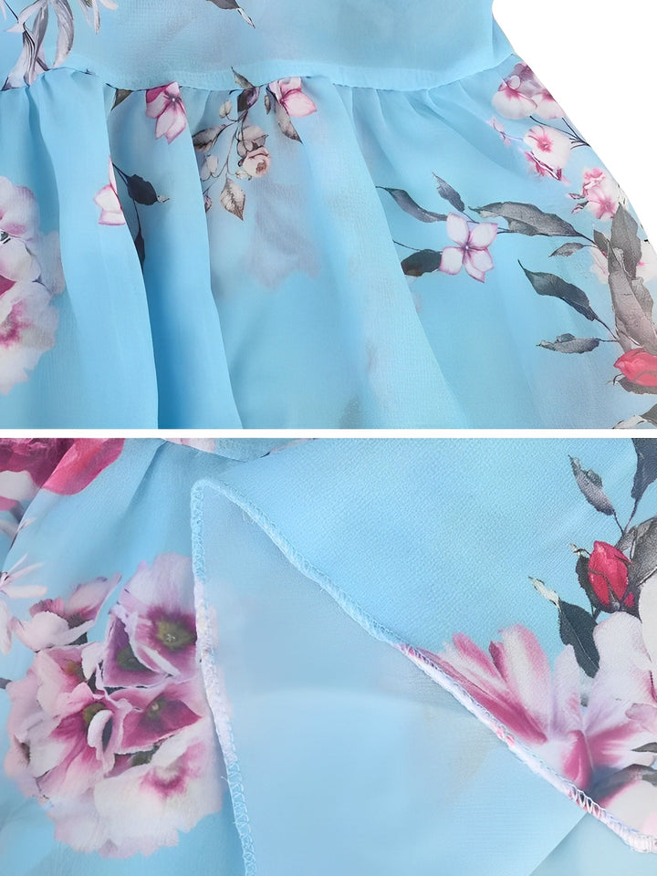 Effortless Floral Mini Dress for Women with Cold Shoulder Ruffle Trim Flowy Style