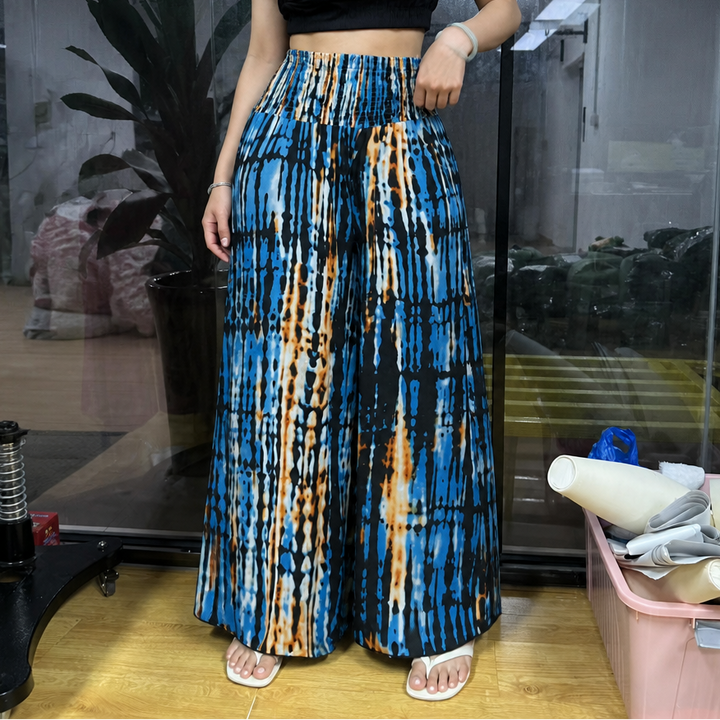Effortless Tie Dye Wide Leg Pants for Women with Smocked High Waist Relaxed Bohemian Style