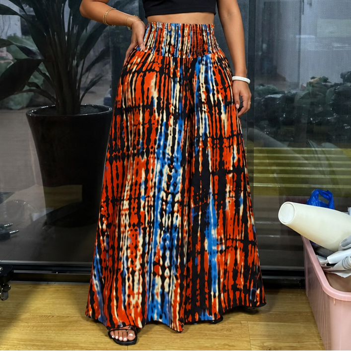 Effortless Tie Dye Wide Leg Pants for Women with Smocked High Waist Relaxed Bohemian Style