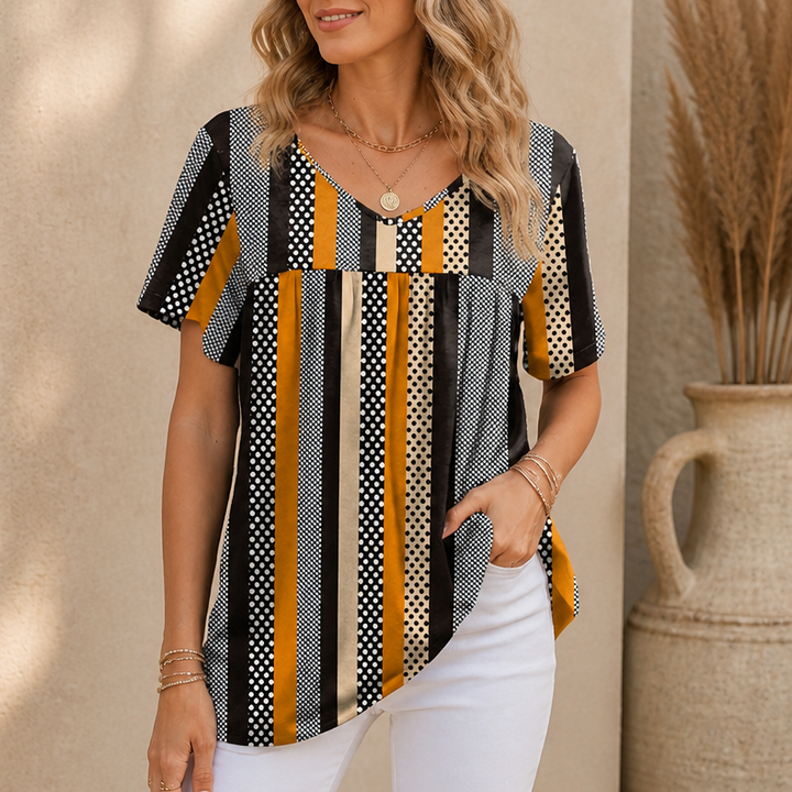 Effortless Boho Print Blouse for Women with V Neck Flutter Sleeve Relaxed Fall Style