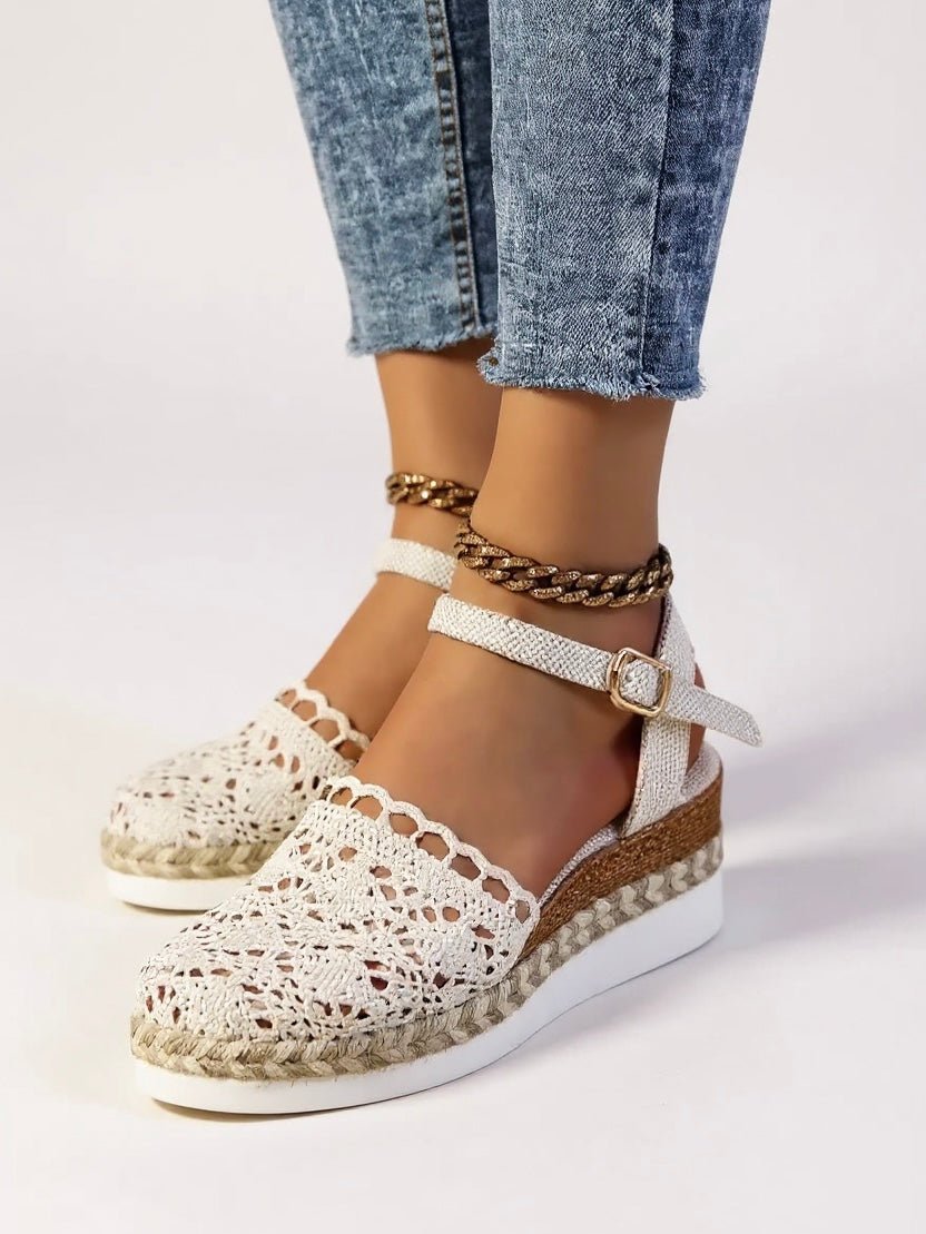 Comfortable Platform Sandals for Women with Boho Crochet Ankle Strap Espadrille Style