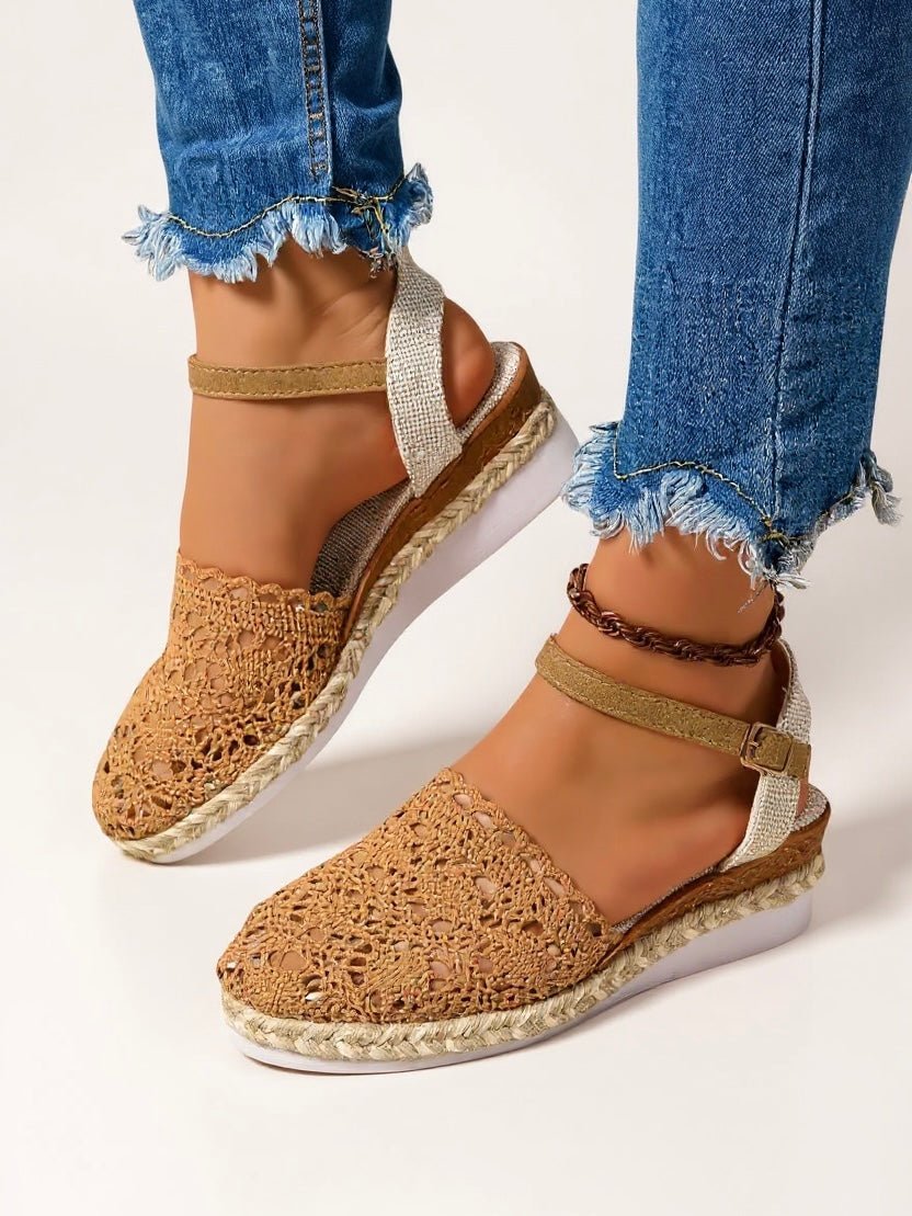 Comfortable Platform Sandals for Women with Boho Crochet Ankle Strap Espadrille Style