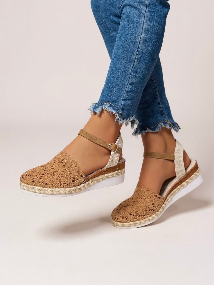 Comfortable Platform Sandals for Women with Boho Crochet Ankle Strap Espadrille Style