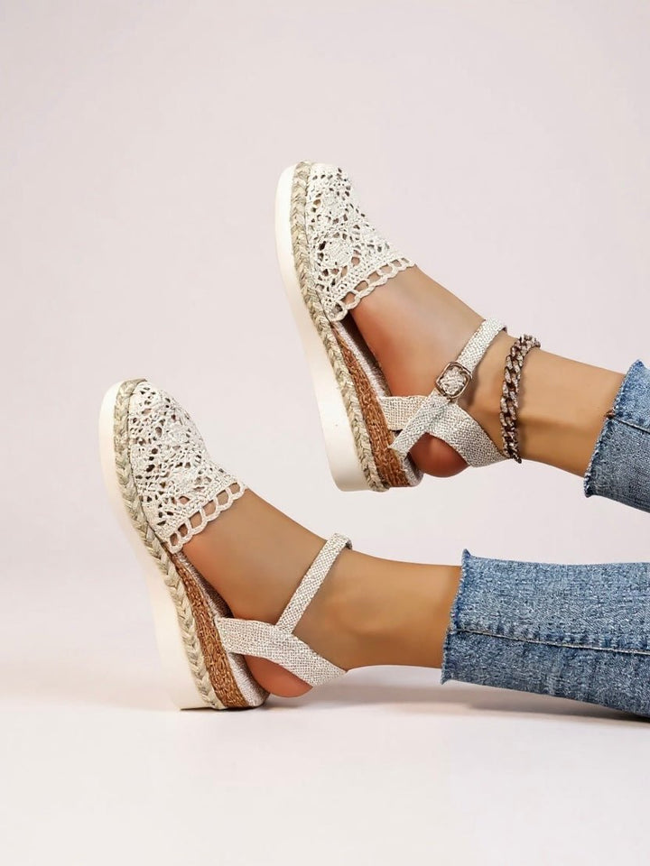 Comfortable Platform Sandals for Women with Boho Crochet Ankle Strap Espadrille Style