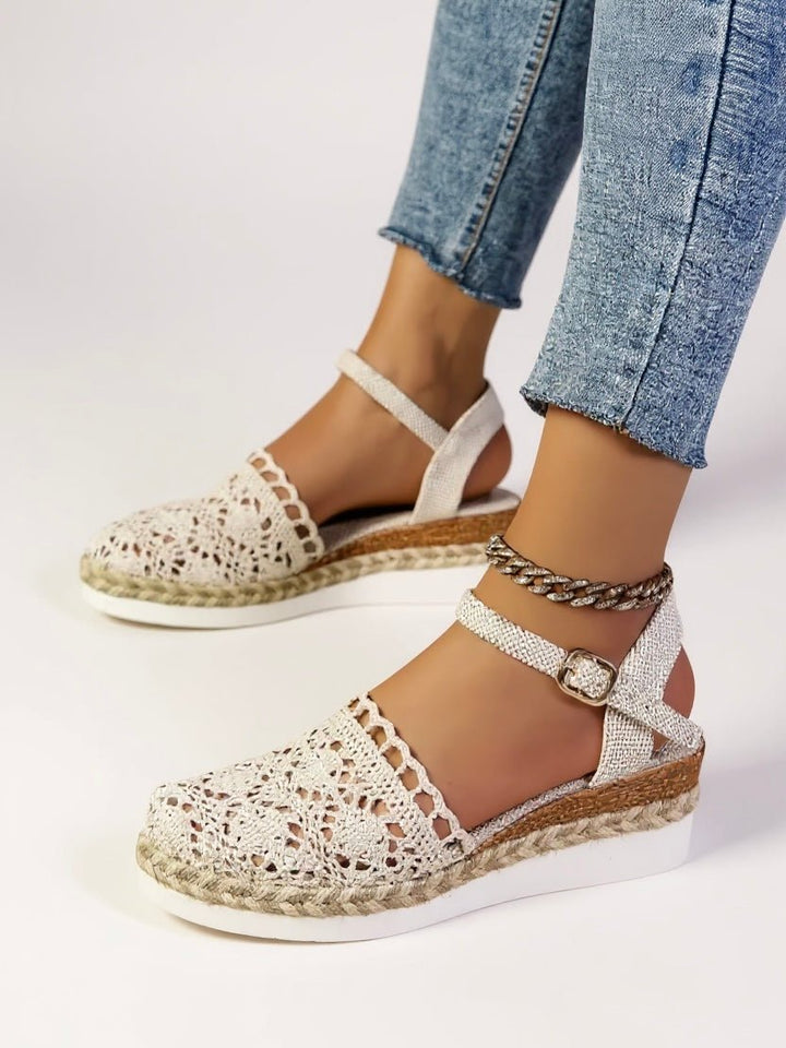 Comfortable Platform Sandals for Women with Boho Crochet Ankle Strap Espadrille Style