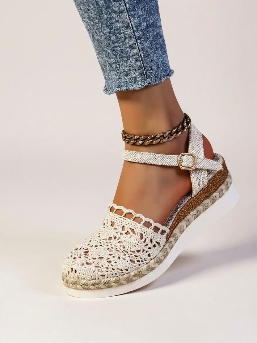 Comfortable Platform Sandals for Women with Boho Crochet Ankle Strap Espadrille Style