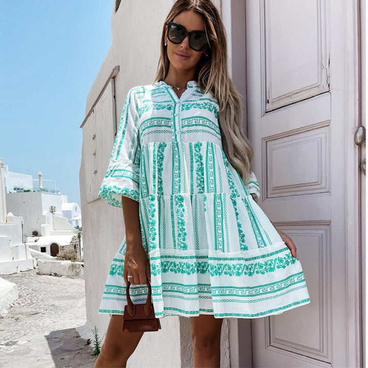 Effortless Boho Mini Dress for Women with Tiered Flowy Tunic Style