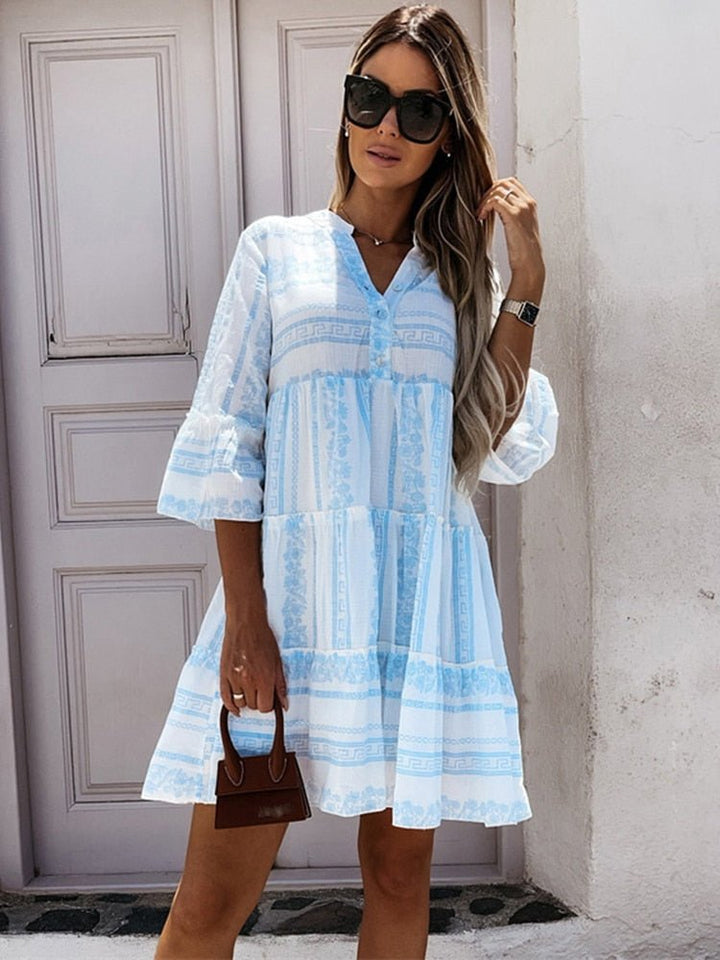 Effortless Boho Mini Dress for Women with Tiered Flowy Tunic Style