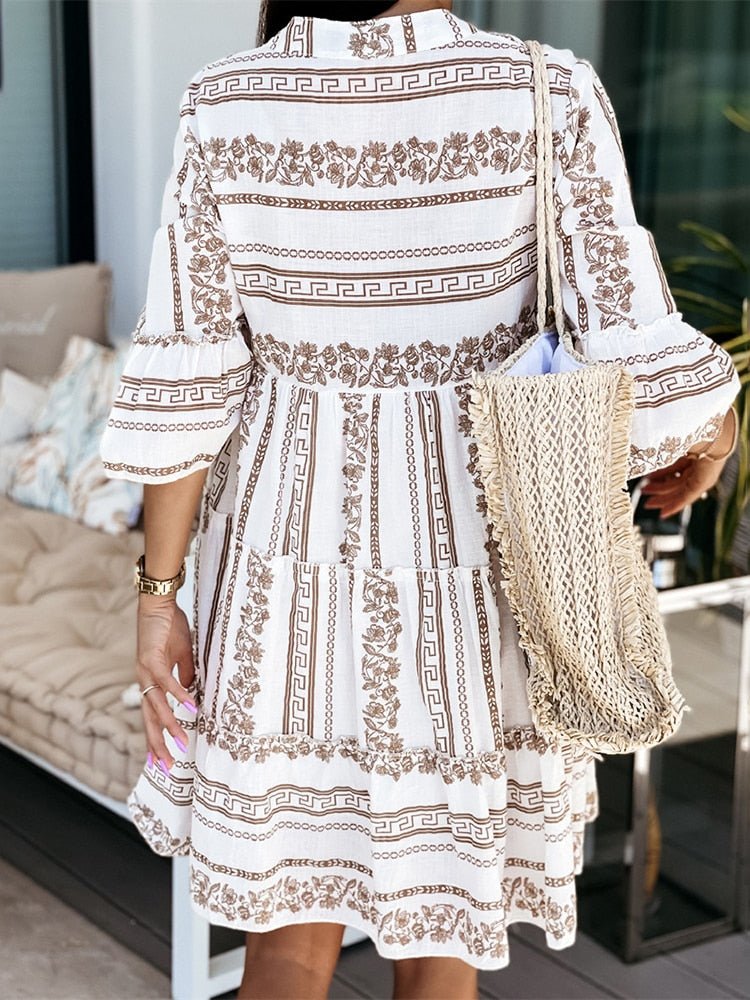 Effortless Boho Mini Dress for Women with Tiered Flowy Tunic Style
