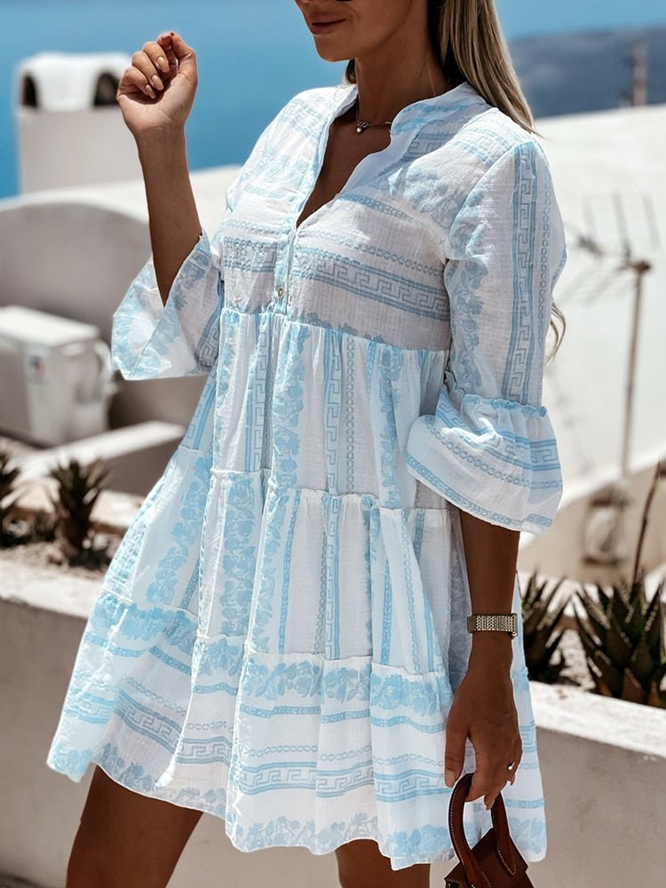 Effortless Boho Mini Dress for Women with Tiered Flowy Tunic Style